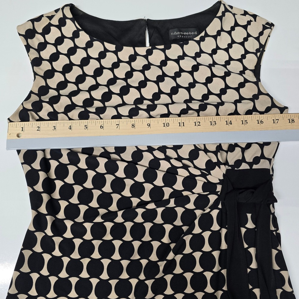Connected Apparel Tan Black Geometric Retro Sheath Dress Size 6 Artsy Stretch - Picture 6 of 7